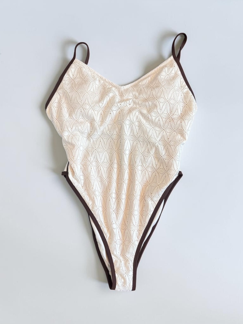 NWT Wild Fable Ivory Brown Crochet Lace Up One Piece Swimsuit L
